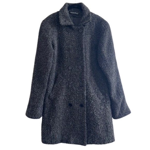 Vintage Sandro Grey Wool Blend Boucle Double Breasted Pea Coat Minimal Fall - Picture 1 of 13